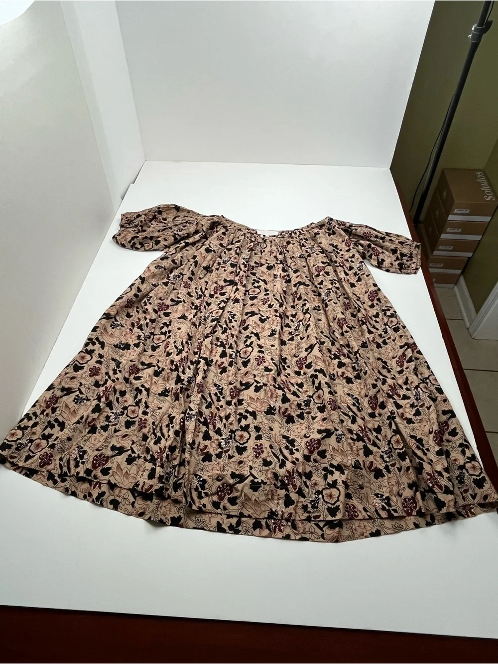 The Great. Sleep Dress 100% Cotton Size 0 Beige Black Timber Floral‎ Loose